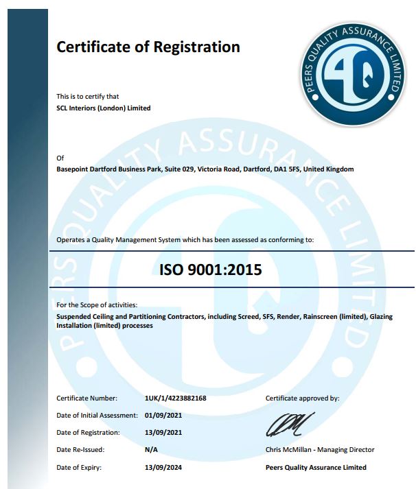 SCL London receive ISO certifications
